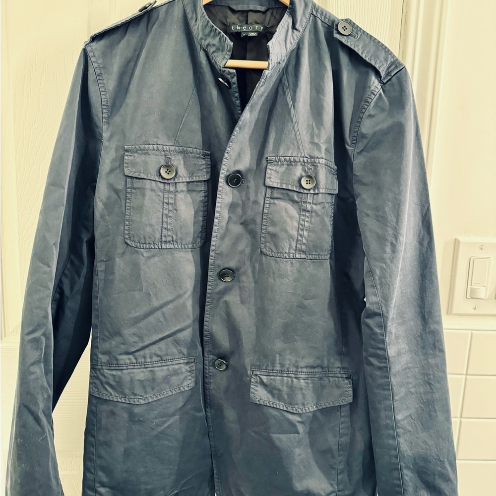 Theory mens military style jacket in navy size medium